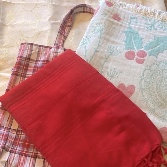 Holiday Set of 3 J. Crew Tartan Tote Bag & Bunting Towels Organic Cotton… - Picture 1 of 13